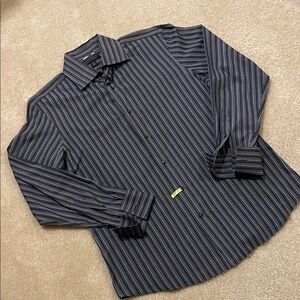 Banana Republic Men's Black and Gray Striped Shirt